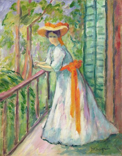 Balkondaki Kadın veya Turuncu Kurdeleli Jeanne by Henri Charles Manguin
