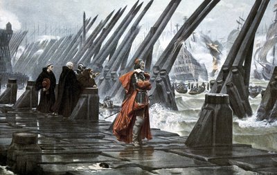 Kardinal Richelieu, La Rochelle'deki deniz duvarında by Henri Paul (after) Motte