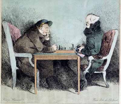 Satranç oyuncuları Henry Monnier (1805-1877) tarafından gravür by Henri Bonaventure Monnier