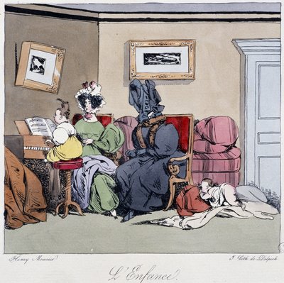 Çocukluk (piyano dersleri) - Henri Monnier tarafından “” Eskiden ve bugün” içinde, ed. Delpech, Paris by Henri Bonaventure Monnier