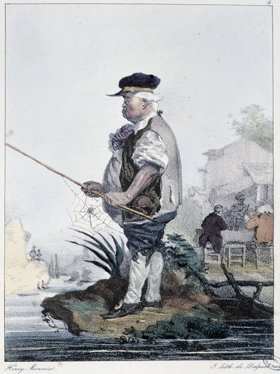 Adam balık tutma:” Herkes bulduğu yerde zevk alır”” - Henri Monnier, ed. Delpech, Paris by Henri Bonaventure Monnier