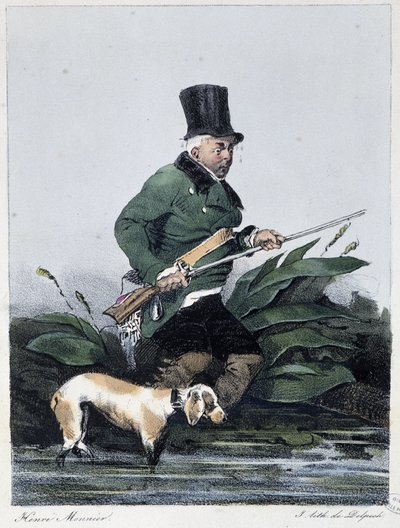 Köpeğiyle avlanan adam: “” Herkes bulduğu yerden zevk alır”” - “Les pastemps””, Henri Monnier, ed. Delpech, Paris by Henri Bonaventure Monnier