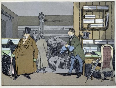 Dokuz saat: çalışanların gelişi, kostüm değişimi, küçük soba turu - Henri Monnier tarafından “İdari adetlerde” by Henri Bonaventure Monnier