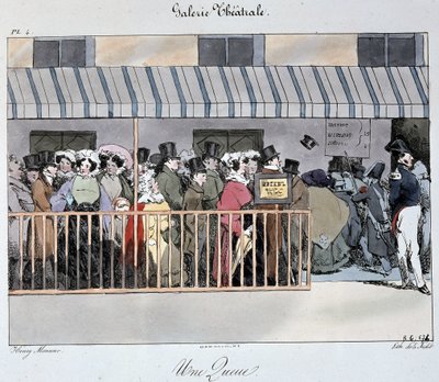 Tiyatro Galerisi: girişte bir kuyruk - Çizim Henri Monnier, Carnavalet by Henri Bonaventure Monnier