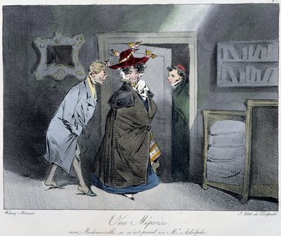 Bir yanlış anlama: “” Hayır, bayan, burada değil Mösyö Rodolphe”” - Henri Monnier tarafından “” Parisli eskizler”de, ed. Delpech, Paris by Henri Bonaventure Monnier