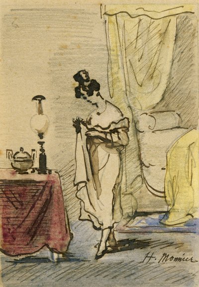 Evdeki Genç Hanım (kağıt üzerinde mürekkep ve tuvalet) 2: Evdeki Genç Hanım; mahremiyet; by Henri Bonaventure Monnier
