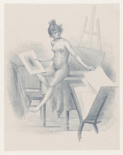 Çıplak model resimlere bakar by Henri Boutet
