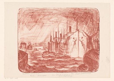 Antwerp Limanı (nesne üzerindeki orijinal başlık) by Henri Braakensiek (signed by artist)