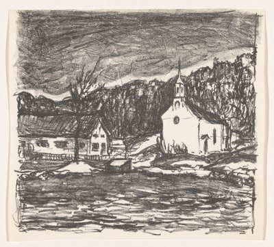 Starnberger See kilisesi ile tepelik manzara (orijinal başlık) by Henri Braakensiek (signed by artist)