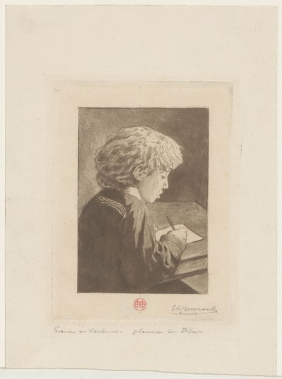 yazan çocuk by Henri Charles Guérard (signed by artist)