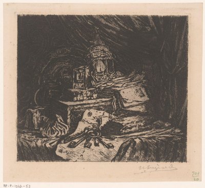 Anahtarlar ve fener ile natürmort by Henri Charles Guérard (signed by artist)
