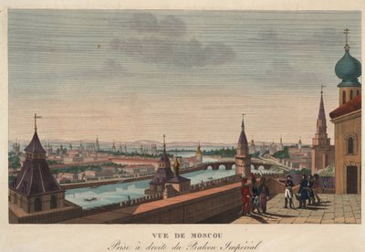 İmparatorluk Sarayı'nın balkonundan Moskova manzarası, Rusya"" (İmparatorluk Sarayı'nın balkonundan alınan Moskova manzarası) Gravür Henri Courvoisier-Voisin (1757-1830) - 1812 Dim 40,7x55.6 cm Özel Koleksiyon by Henri Courvoisier-Voisin