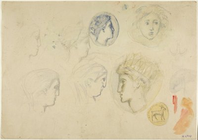 Eskizler: Profil Başlıkları, Madeni Paralar veya Madalyalar (rekto); Ağaçlar (ters) by Henri Cros