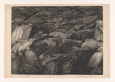 Bir grup yırtıcı kuş Vol d'Aigles (nesnedeki orijinal başlık) by Henri De Groux (signed by artist)
