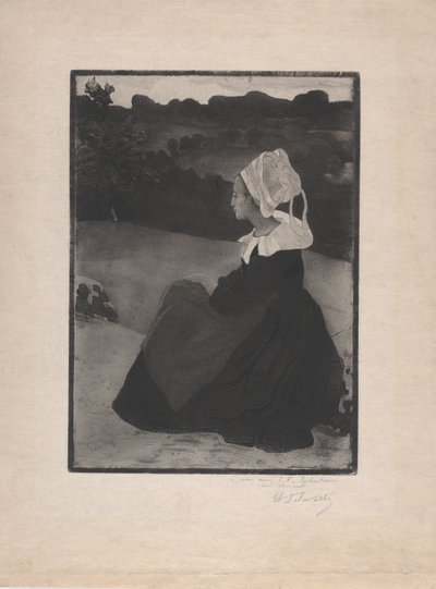 Bretonne assise (Oturmuş Breton Kadın) c.1893 (yumuşak zemin gravürü ve aquatint) by Henri Delavallee