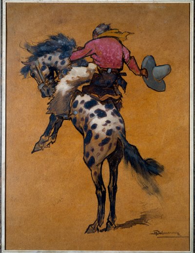 Rodeo: “” Atlı Kovboy bronco cabre” Henri Deluermoz (1876-1943) tarafından çizim 20. yüzyıl La Rochelle, Yeni Dünya Müzesi by Henri Deluermoz