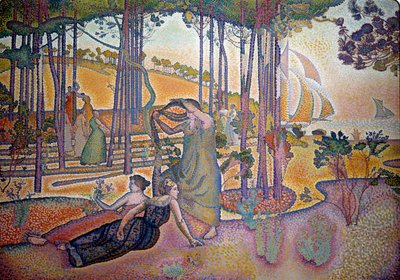 Akşam havası. Ormanın yanında çimenlerde kadınlar. Henri Delacroix Dit Cross (Henri Edmond Cross) (1856-1910) tarafından yapılan boyama by Henri Edmond Cross