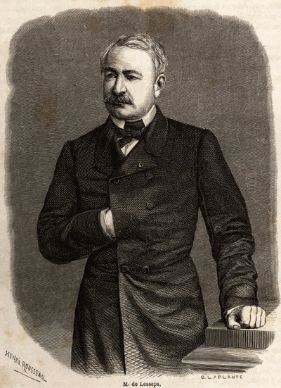 Ferdinand de Lesseps (1805-1894) diplomat ve girişimcinin portresi, iki iddialı projenin destekçisi: Süveyş Kanalları ve Panama, Henri Rousseau tarafından, Paul Merruau tarafından 1862