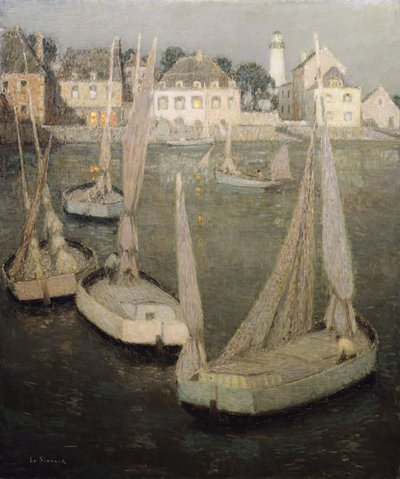 Moonlight tarafından Breton Limanı; Moonlight tarafından Port Breton by Henri Eugene Augustin Le Sidaner