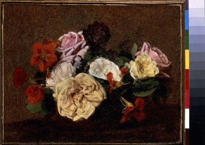 Vazoda Güller ve Nasturtiumlar. Henri Fantin-Latour tarafından yapılan resim (Fantin Latour by Ignace Henri Jean Fantin Latour