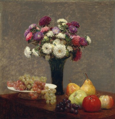 Masada Aster ve Meyve, 1868. by Ignace Henri Jean Fantin Latour