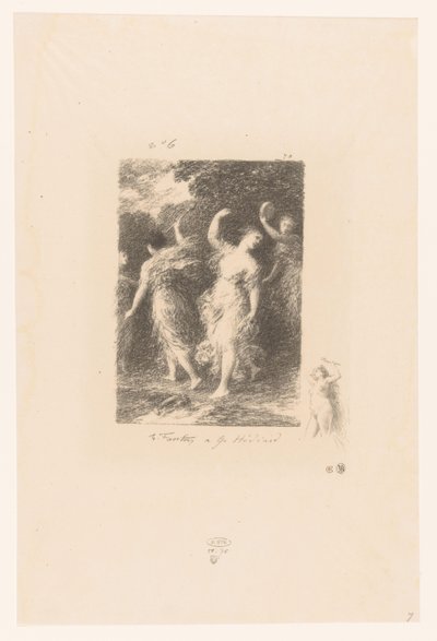 Bacchantes dans eder ve müzik yapar Bacchus Poems by André Chénier (dizi adı) İllüstrasyonlar pour les Poésies d'André Chénier (dizi adı) by Ignace Henri Jean Fantin Latour