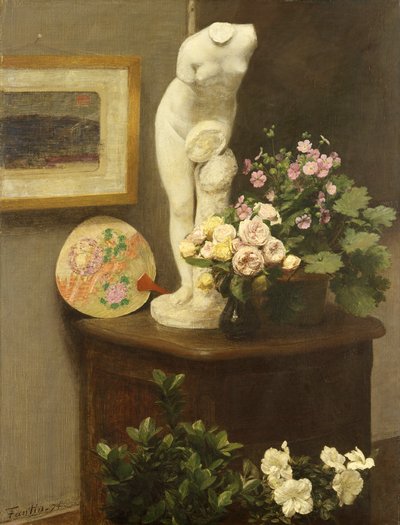 Çiçekler ve Çeşitli Eşyalar by Ignace Henri Jean Fantin-Latour