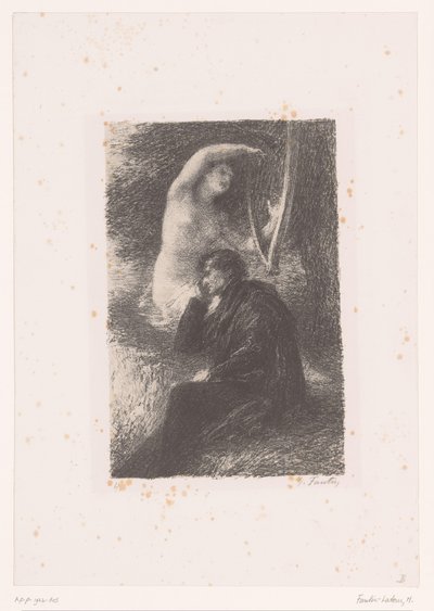 Lélio, bir arp Lelio'nun seslerini dinler. La harpe éolienne Hector Berlioz'un hayatı ve eserleri (dizi adı) by Ignace Henri Jean Fantin Latour