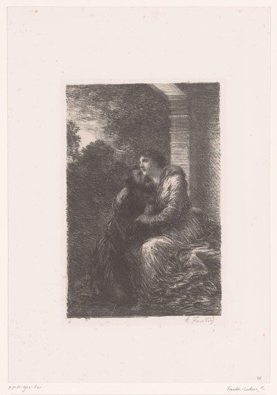 Lohengrin ve Elsa, Lohengrin balayı süitinde kucaklaşırlar. Perde III. Scène d'amour Richard Wagner'in hayatı ve eserleri (dizi adı) by Ignace Henri Jean Fantin Latour