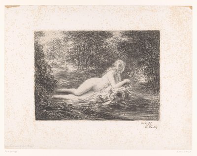 Bir orman deresinde su testili su perisi La source dans les bois (nesnedeki başlık) by Ignace Henri Jean Fantin Latour