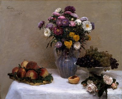 Vazoda Beyaz Güller ve Krizantemler by Ignace Henri Jean Fantin Latour