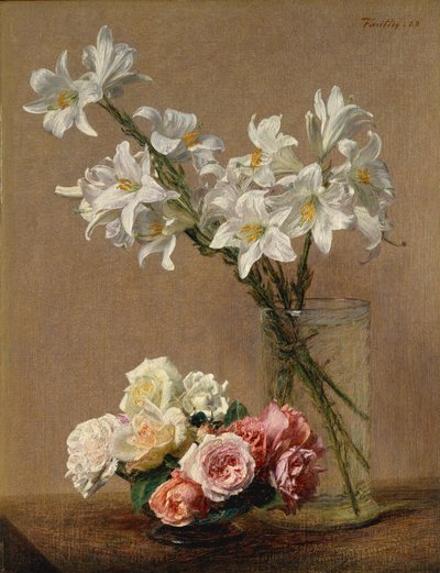 Güller ve Zambaklar, 1888. by Ignace Henri Jean Fantin Latour