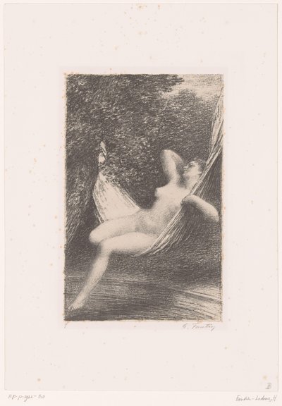 Sara, suyun üzerinde bir hamakta çıplak sallanıyor Sara la Baigneuse Hayatı ve Hector Berlioz'un eserleri (dizi adı) by Ignace Henri Jean Fantin Latour