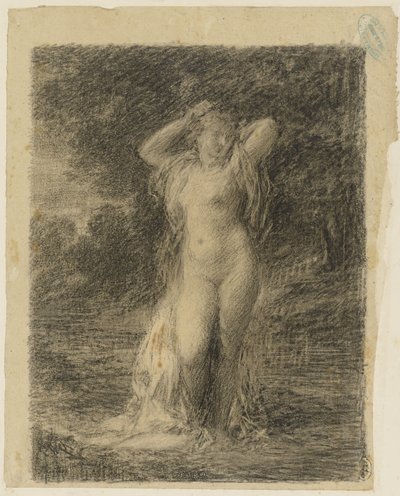 Su ile bir orman manzara içinde duran çıplak kadın by Ignace Henri Jean Fantin Latour