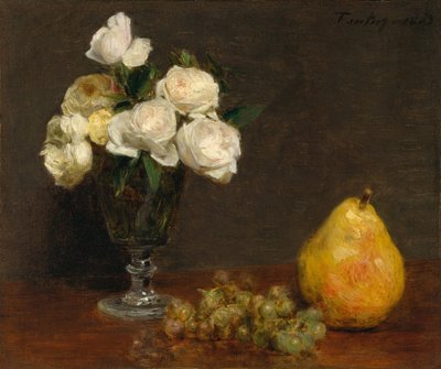 Güller ve Meyveli Natürmort, 1863. by Ignace Henri Jean Fantin Latour