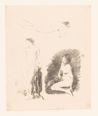 Üç çıplak kadınla çalışma sayfası by Ignace Henri Jean Fantin Latour