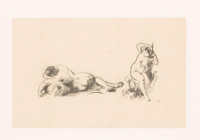 İki çıplak kadınla çalışma sayfası by Ignace Henri Jean Fantin Latour