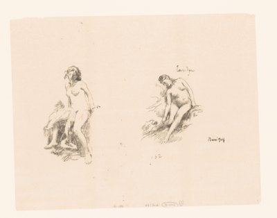 İki çıplak kadınla çalışma sayfası by Ignace Henri Jean Fantin Latour
