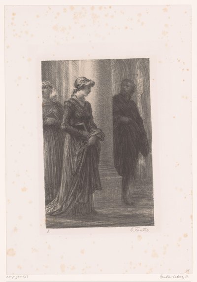 Walther von Stolzing, daha önce Eva Pogner'ın başında The Mastersingers of Nuremberg. Perde I. Walther ve Eva Leven en werken van Richard Wagner'in Buluşması (dizi başlığı) by Ignace Henri Jean Fantin Latour