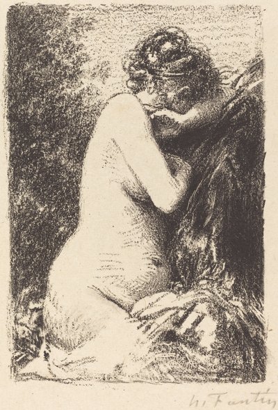 Weeper: Profili Sağa Oturan Çıplak Bir Kadının Çalışması by Ignace Henri Jean Fantin Latour