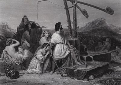Midyan ülkesinde Musa (gravür) by Henri Frederic (after) Schopin