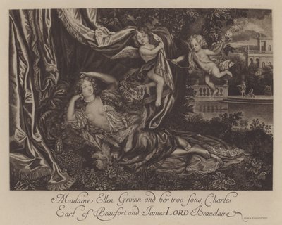 Nell Gwyn ve iki oğlu, Charles, Burford Kontu ve James, Lord Beauclerk (gravür) by Henri Gascar