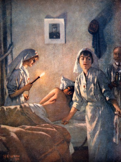 Fransız hemşireler yaralı askerlere bakıyor by Henri Gervex