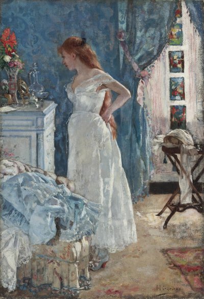 ""Tuvalet"" Sabahlıklı genç kız - Tablo Henri Gervex (1852-1929) Özel koleksiyon by Henri Gervex