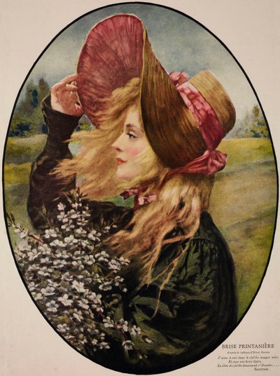 Demet çiçek tutan hasır şapka giyen genç kadın by Henri Gervex