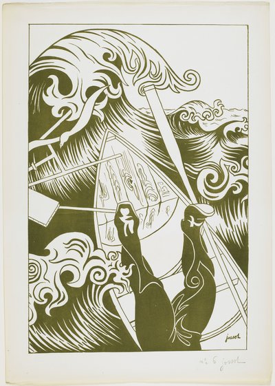 La Vague (Dalga) 1894 (zeytin yeşili mürekkeple taş baskı) by Henri Gustave Jossot