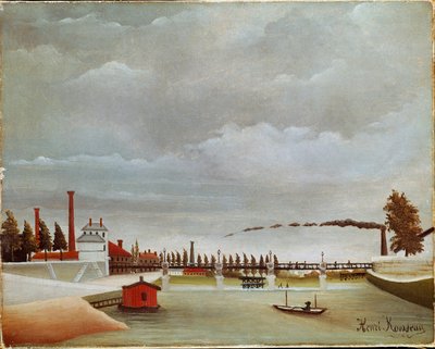 Seine kıyıları. Seine (veya Seine kıyısı) manzarası. Henri Rousseau dit Le Douanier Rousseau tarafından yapılan boyama (1844-1910) by Henri J.F. Rousseau