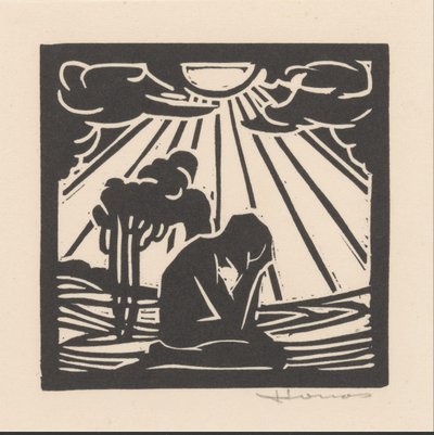 Ağaçlarla dolu bir manzarada diz çökmüş figür by Henri Jonas (signed by artist)