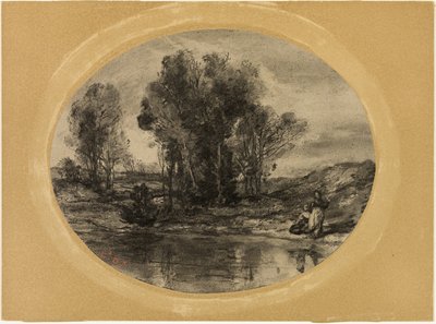 Bir Göletin Yanındaki Figürler by Henri Joseph Constant Dutilleux