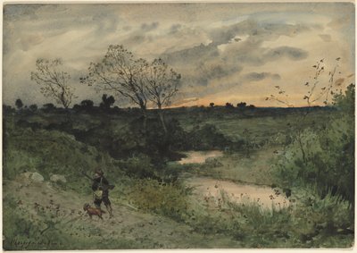 Şafak—Köpekli Avcı by Henri Joseph Harpignies